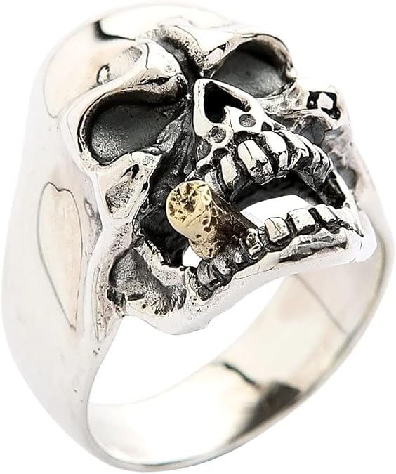 Sterling Silver Cigar Mafia Skull Biker Ring