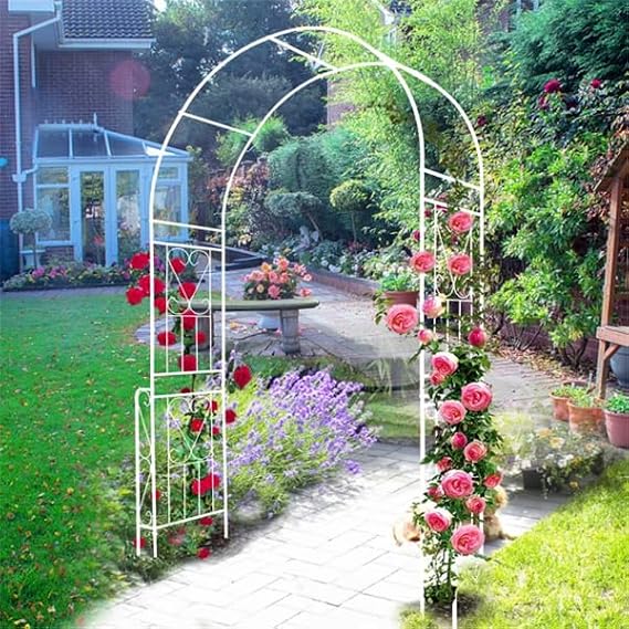 Garden Steel Garden Arch, 94.5" High x 55" Wide, Garden Arbor for Various Climbing Plant, Outdoor Garden Lawn Backyard White