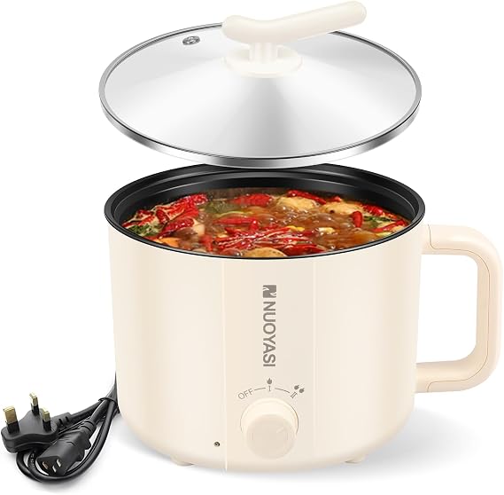 Electric Hot Pot, 1.8L Mini Multifunctional Electric Pot with Overheat Boil Dry Protection, Portable Travel Cooker, 2 Gear Non Stick Fring Pan for Steak Egg Fried Rice Soup(Single Layer)