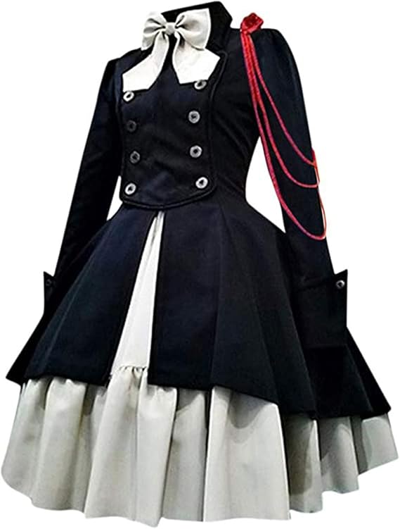 Womens Lolita Gothic Dress with Vintage Bow Ruffle Steampunk Dress Long Sleeve Medieval Renaissance Dress Cosplay