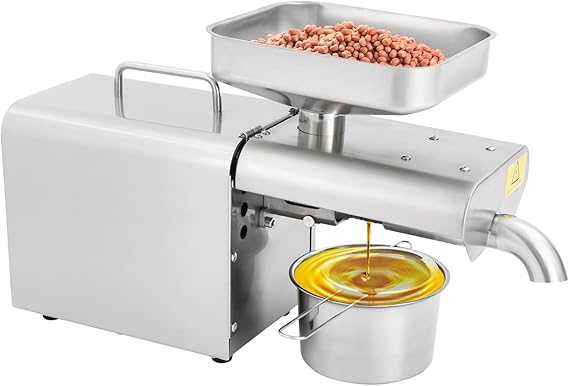 Electric Oil Press Machine, 18.11x6.3x11.14in Home Automatic Oil Press Extractor, 610W Cold & Hot Press Stainless Steel Household Oil Maker, Intelligent Thermostat Heating, Large Opening, Hopper