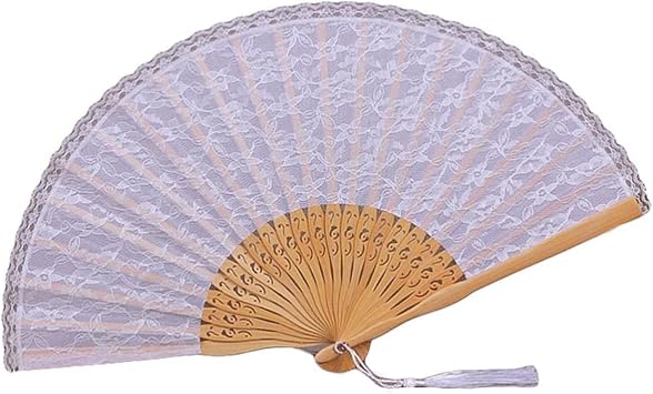 Folding Fan Chinese Folding Fan Lace Folding Handheld Fan Embroidered Hand Fan with for Wedding Decoration Dancing Party Gift Hand Fans(White)