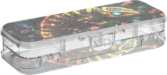 Cartoon Cool Color Chameleon Designed Clear Pencils Box Double Layer Pens Cases For Craft Art With Snap Lid