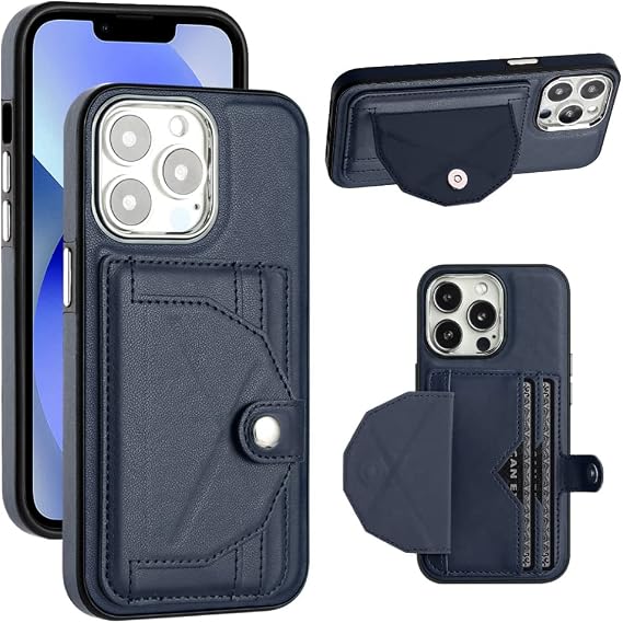 Ankoe Compatible with iPhone 13 Pro Case with Card Holder, PU Leather Folding Magnetic Kickstand Closure Purse Flip Phone Cover for Women Girls, Protective Case for iPhone 13 Pro Blue