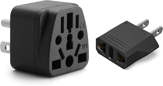 Europe to US Plug Adapter EU/UK/AU/CN/JP/Asia/Italy/Brazil to USA (Type A & B) American Travel Adapter and Converter, Wall Outlet Power Charger Converter (Black)
