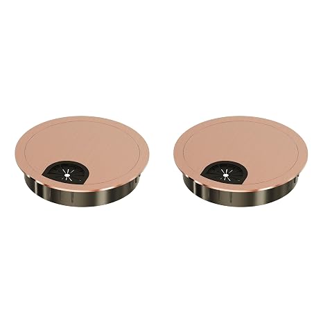 2 Pack Desk Grommet 3-1/8 Inch 80mm, Zinc Alloy Computer Desk Wire Hole Cover, Office Desktop Cord Cable Hole Metal Ring, Red Bronze