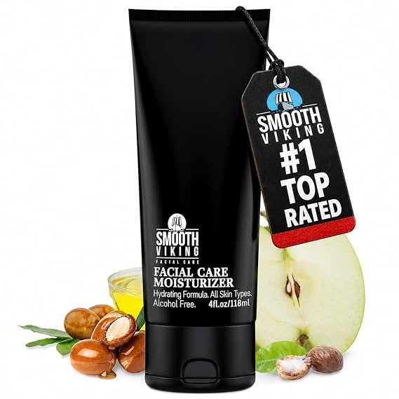 Smooth Viking Men's Face Moisturizer - Daily Hydrating Face Lotion, 4 oz - Alcohol-Free Facial Cream for Sensitive, Dry, and Oily Skin - Age-Defying Skin Firming Formula