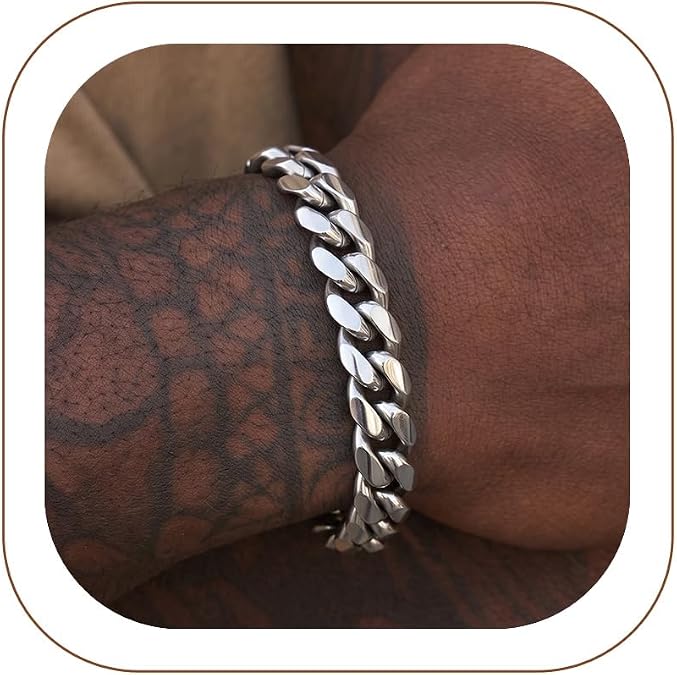 Stainless Steel Cuban Link Bracelet for Men, Wrist Bracelets with Gift Box | Waterproof Daily Wear Bracelet, Secure Fit During Sports, 6/10/14mm Hypoallergenic&Non Tarnish, Silver/18K Gold Plated/Black
