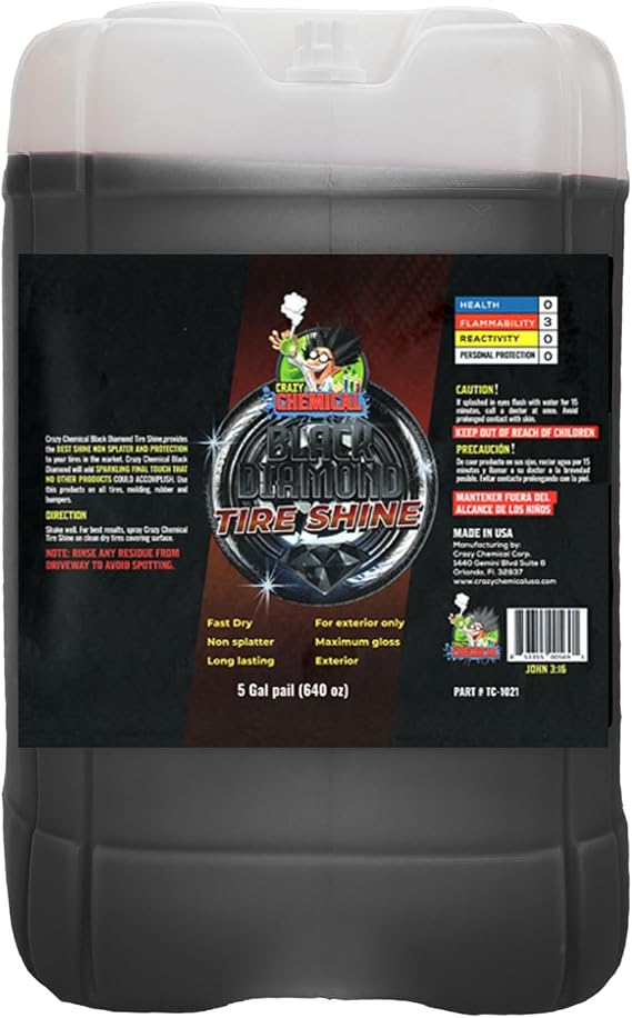 Black Diamond Tire Shine 5 Gallons Bulk Professional Tire Dressing, Extreme High Gloss Wet Look, Fast-Drying No-Sling Formula, Commercial Car Wash & Detailer Size