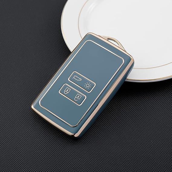 TPU Cover Shell for Renault 4 Buttons Car Key Fob,Keyless Smart Card Case Holder Fit to Clio/Megane/Kadjar/Captur/Dacia Duster -Grey Blue