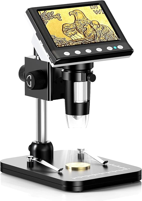 Hayve 4.3" IPS Coin Microscope, Adult 1000x Magnification Digital Microscope, Coin Collection Supplies with 8 Adjustable LEDs, Windows Compatible, 32GB TF Card