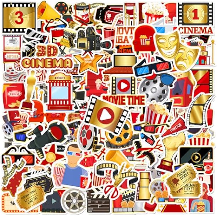 120PCS Movie Stickers, Movie Night Party Favors Birthday Party Decorations Vinyl Waterproof Stickers for Water Bottle Laptop Luggage Helmet
