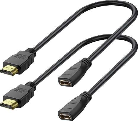 HDMI Extender Cable - 1.5 Feet, 2 Pack HDMI Adapter Cable for HDTV, Monitor, PC, Laptop, Projector