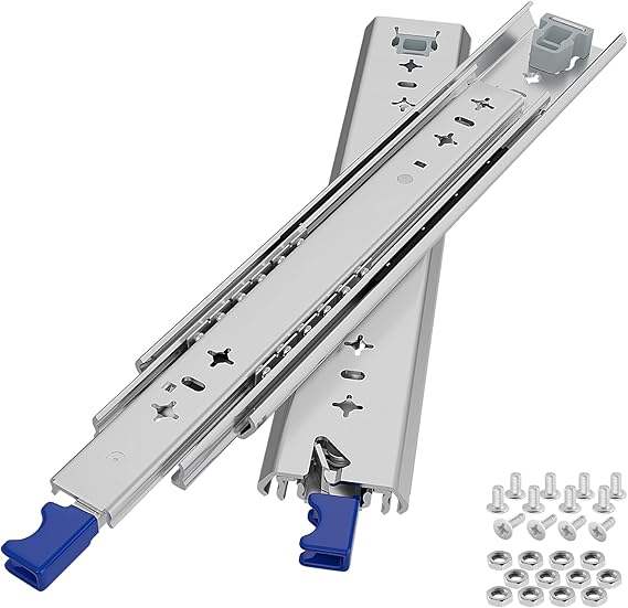 1 Pair Heavy Duty Drawer Slides with Lock 18 20 22 24 26 28 30 32 34 36 38 40 Inch 250 lb Load Capacity Side Mount Full Extension Ball Bearing Rail, 24 inch