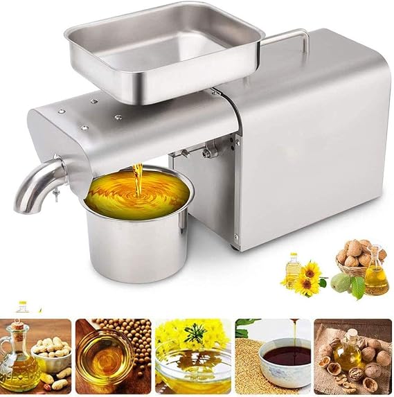 Automatic Electric Oil Press Machine, Commercial Stainless Steel Oil Press Cold/Hot Nut Oil Extractor for Coconut Olive Home/Commercial Oil Expeller 610 Watts