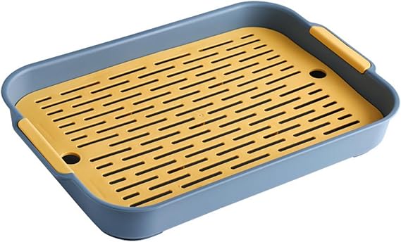 Qcwwy Dish Drain Tray, Dish Drainer Drying Rack Dish Drying Pad for Kitchen Counter Dish Drainer Drying Rack Plastic Tea Tray for Cup Bowl Fruit Rectangular