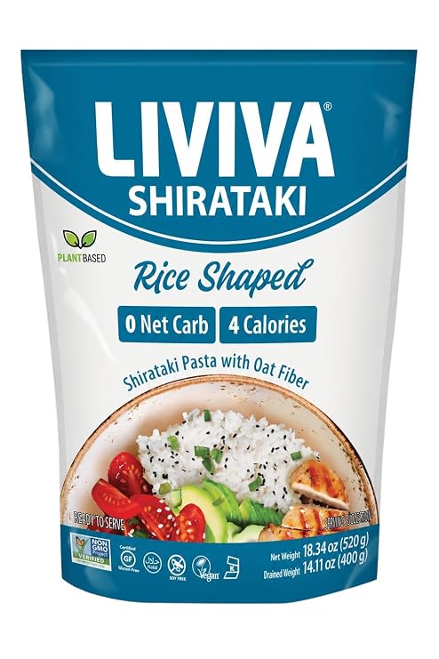 LIVIVA Shirataki Konjac Variety Noodle 3 Pk (1 Rice 1 Fettuccine 1 Penne 55 oz) Diabetic-Friendly Low Carb, Low Calorie Pasta Noodles Ready to Serve No Odor, Certified Non-GMO, Gluten Free, Vegan, Plant-Based, Keto, Kosher, Halal