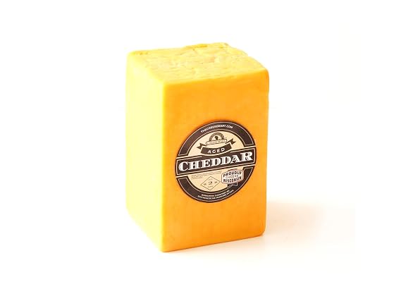 Wisconsin Cheese Mart 2-Year Aged Sharp Yellow Cheddar Cheese Block | 2.5 lb Half Loaf | Rich, Sharp & Creamy Wisconsin Cheddar