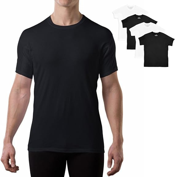 Men's Sweatproof Undershirt | Cotton Crew Neck | Original Fit | with Sweat Pads | White, Black | 4-PK Bundle | X-Large