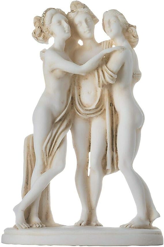 BEAUTIFUL GREEK STATUES 3 Graces Goddesses Canova Figurine Statue Gold Tone 5.3"