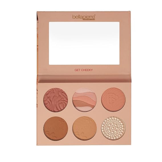 Bellapierre Get Cheeky Face Palette 6 All-Powder Shades for Blush, Bronze & Glow 3 Blushes, 2 Matte Bronzers, 1 Luminous Highlighter Talc-Free, Cruelty-Free, Travel-Friendly Compact