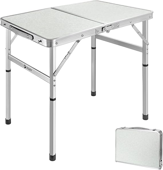 VILLEY Folding Camping Table, 2ft Small Portable Lightweight Outdoor Table with Aluminum Adjustable Legs for Travel Picnic Cooking Beach