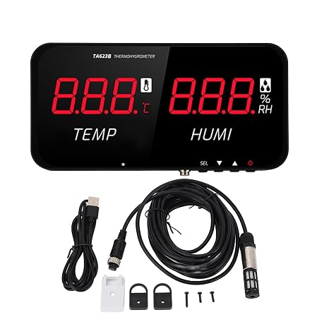 Digital Hygrometer Thermometer, 13 inch LED Display Indoor Thermometer Humidity Meter, Room Thermometer and Humidity with Temperature and Humidity Monitor for Greenhouse