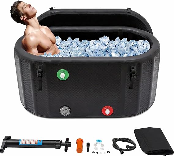 Cold Plunge Tub for Athletes, Portable Inflatable Ice Bath Tub Adult Large, Oval Cold Plunge Tub with Lid & Pump, Indoor Outdoor Use for Water Chiller Compatible, 97.74 Gal, 59"L x 31"W x 26"H