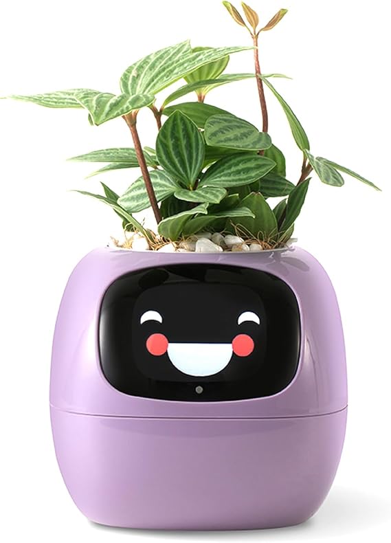 PLANTSIO Smart pet Planter Robot Guidance on Plant Care with Emojis, Adorable Plant Companion with Rich Gesture Interaction, Neat Desk Setup Gift (Purple)