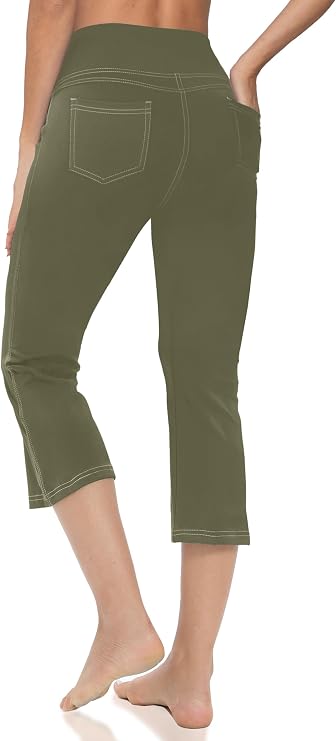 Women's Capri Pants with Pockets High Waisted Cropped Leggings | Straight Leg 21", Tummy Control, Moisture Wicking, 4-Way Stretchy, Comfort Fit Crop Pants for Summer Outfits & Casual Wear