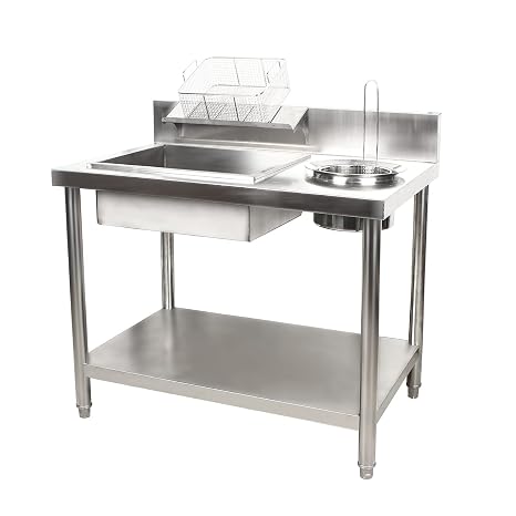 Breading Table Fried Food Prep Station, Stainless Steel Commercial Kitchen Prep & Work Table, with 1 Base for Dip Tub, One Container for Flour Breading, 1 Top Tray, 2 Baskets