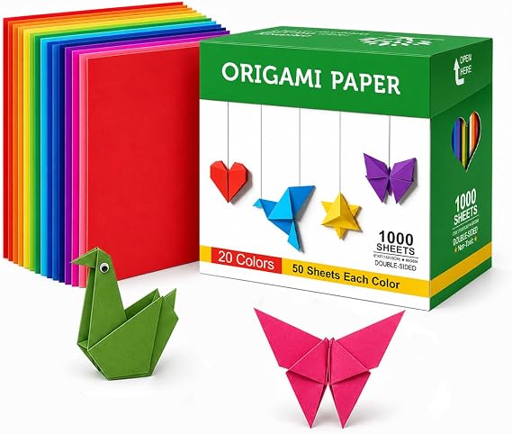 Origami Paper 1000 Sheets 6x6 Inch Colored Craft Paper Double Sided | Smooth Paper,No-Fading,Holds Crisp Creases,Eco-Friendly, Multi Vivid Colors for DIY Handmade Craft,Kids ,Ideal Gifts