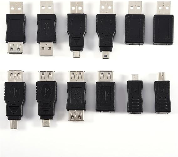 Multiple USB 2.0 Adapters Micro/Mini Male Female Converters Connectors (Pack of 12 Pcs)