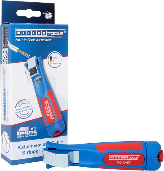 WEICON Cable Stripper No. 8-27 | Multi Stripping Knife | with adjustable cutting depth | for all common round cables | Working range 8-28 mm