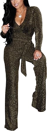 Sexy Sequin Jumpsuits for Women Plus Size Elegant Clubwear Sparkly High Waisted Wide Leg Pant Disco Outfits