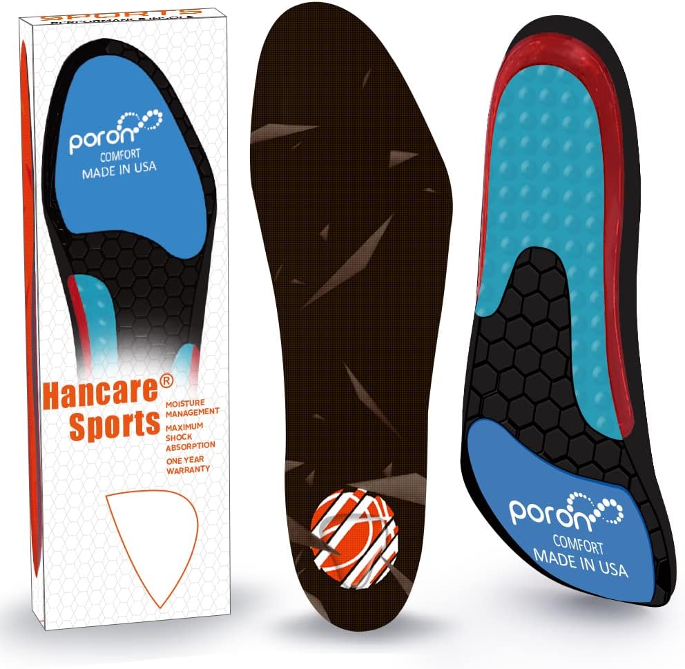Sports Insoles AIR Cushion 【USA Technology 2022】 High Impact Insole, Best Shock Absorption Insert for Sports, Activities, Basketball, Reduce Stress BlackOrange, S W 8-9.5  M 7-8.5