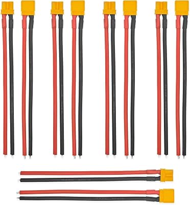 5 Pairs XT30 Plug Male Female Connector Adapter XT30U Pigtail with 10cm 16AWG Silicone Wire Amass XT30U for RC LiPo Battery FPV Drone