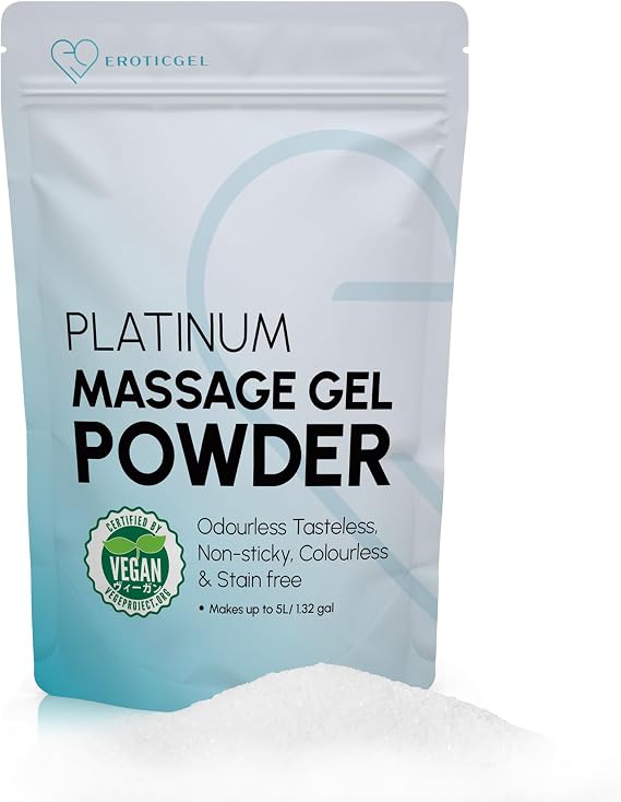 Japanese Nuru Massage Gel Powder Platinum 50g, Resealable Top-Up, Slippery | Plain formula, custom blends, made in Japan. Vegan, fragrance free, paraben & glycerin free. Water based, makes 1.32 gallons