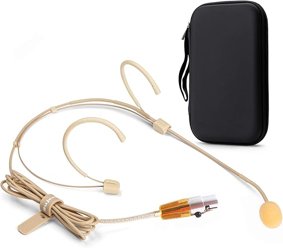 Headset Microphone Discreet Dual Ear Hook Headworn mic fits Shure Wireless Body Pack Transmitters for Lectures, Live Performance, Theater, Podcasts with Windscreens & Rugged Storage Case
