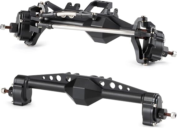 1/10 RC Portal Axles Set with BTA Servo Mount Machined 7075 Aluminum One Piece Construction Offset for Axial Capra SCX10 III LCG Cheater Rigs (Black F&R Set)