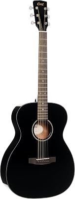 Cort L60BK Luce 60 OM Solid Top Acoustic Guitar, Black Gloss