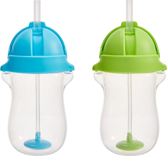 Munchkin Any Angle Weighted Toddler Straw Cups, 10 Ounce, 2 Pack, Blue/Green