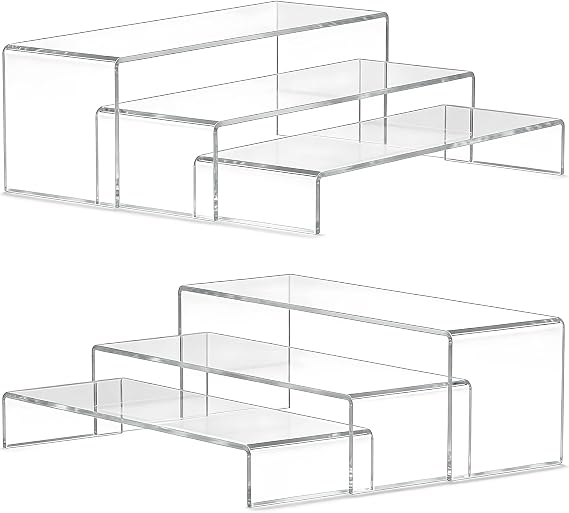 Lagre Acrylic Risers Display Stand - 3 Tier Clear Perfume Shelf Organizer, Cupcake Stand Holder, Tiered Dessert Display Table Set, Buffet Food Risers for Party and Event,Showcase Figurine, Collectible