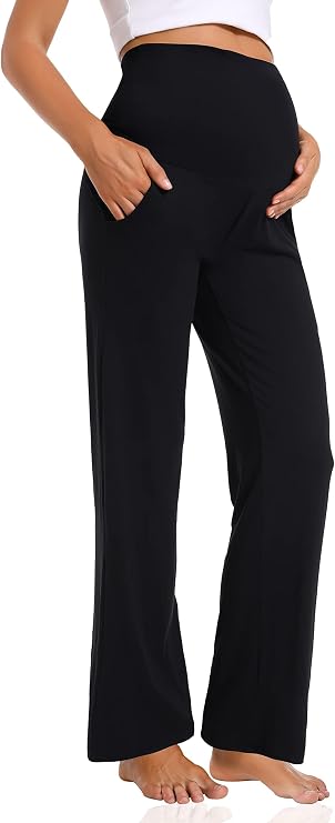 Foucome Women's Maternity Pants Wide Leg Pregnancy Work Pants | Over Belly, Casual Loose Fit, Maternity Dress Pants, Business Casual Slacks, Cozy Lounge Trousers with Pockets