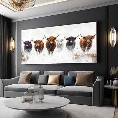 Highland Cow Wall Art Canvas Farmhouse Wall Decor Pictures Prints Artwork for Home Painting Landscape Framed Modern Artwork Pictures Living Room Bedroom