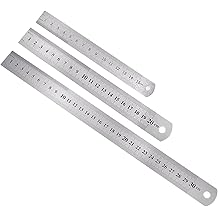 Stainless Steel Ruler Set, 3Pcs 30cm/12in+20cm/8in+15cm/6in Metal Rulers Kit Straight Edge with Hanging Hole for School Office Home Measuring