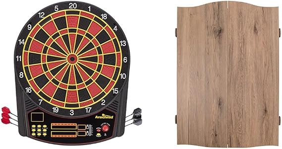 Arachnid Cricket Pro 450 Electronic Dartboard with Rustic Tan Cabinet