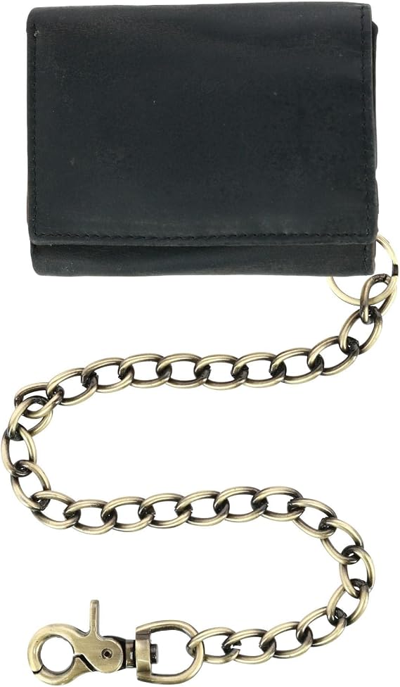 CTM Cazoro Men's RFID Vintage Leather Trifold Chain Wallet, Black
