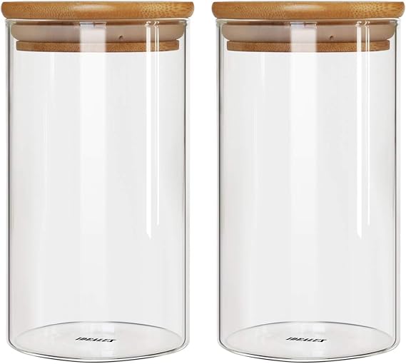 Glass Storage Jar With Airtight Seal wooden, Lid, 25 Ounce Set of 2, 750ml Coffee Bean and Kitchen Food Container