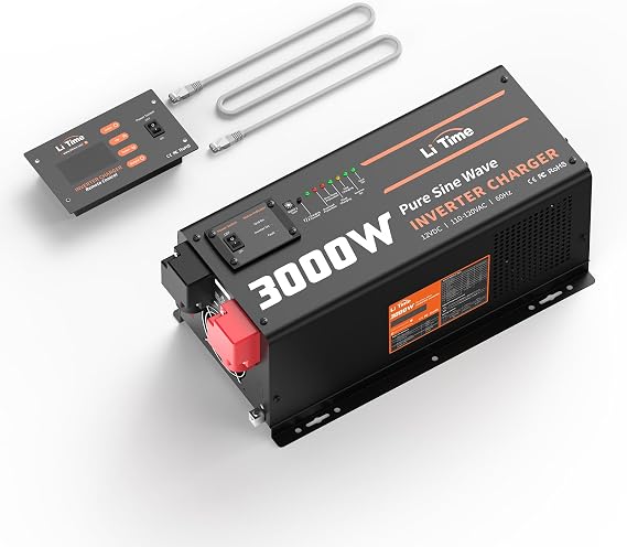 LiTime 3000W Pure Sine Wave Inverter Charger, 12V DC to 120V AC, 9000W Peak